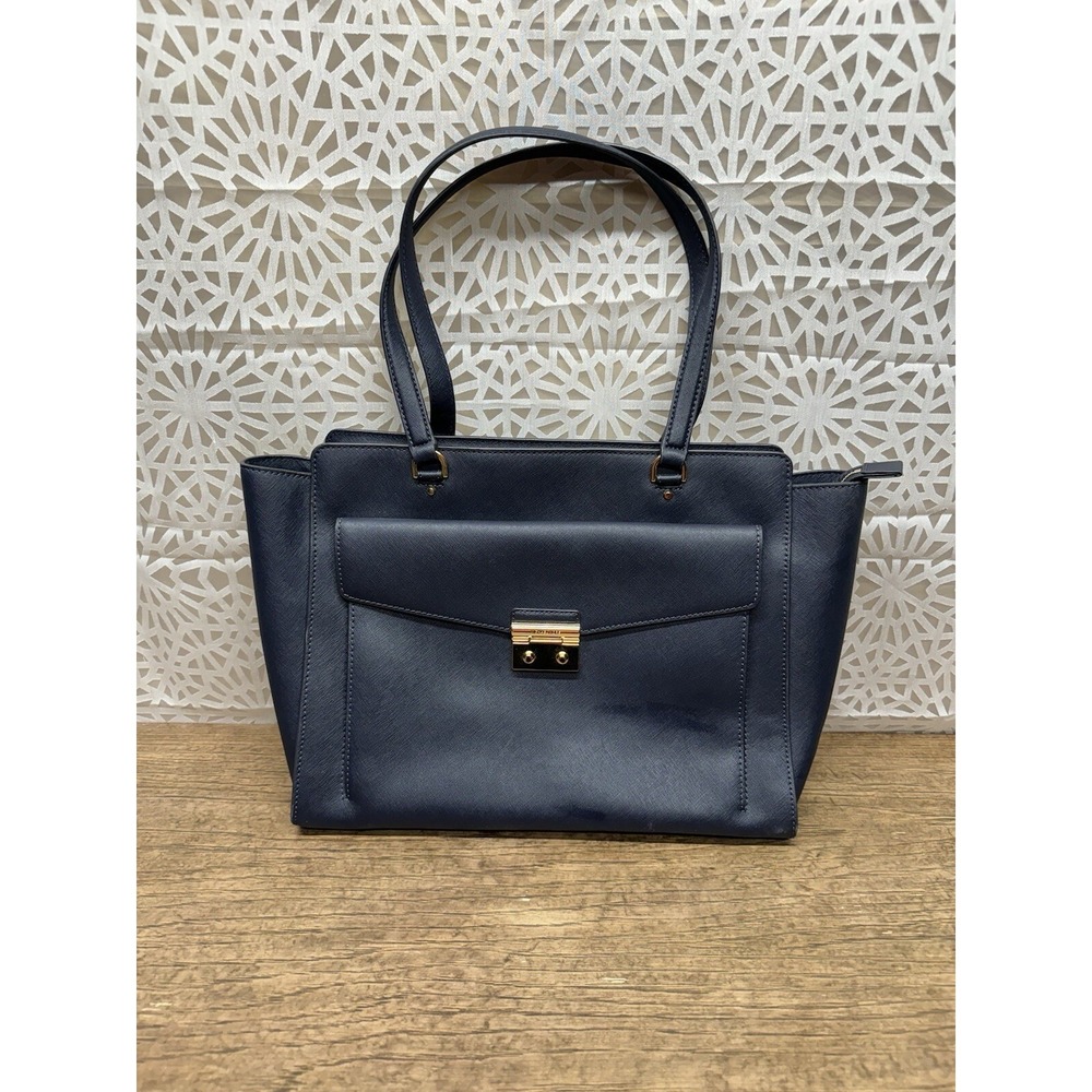 Michael Kors‎ Designer Navy Blue Travel Essex Large East West Leather Tote Purse